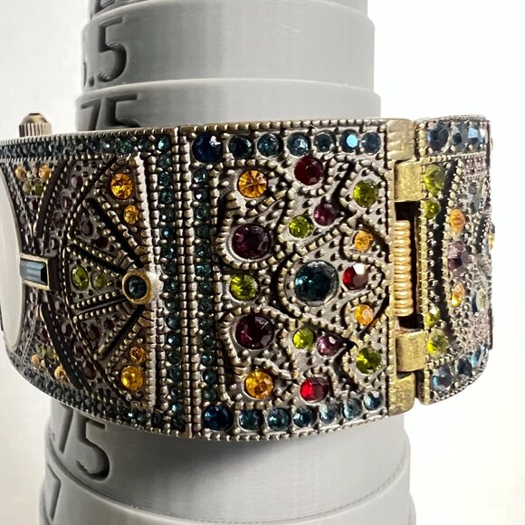 Heidi Daus Womens Swarovski Crystal Jeweled Cuff Watch Art Deco Works New Batter - Picture 8 of 11